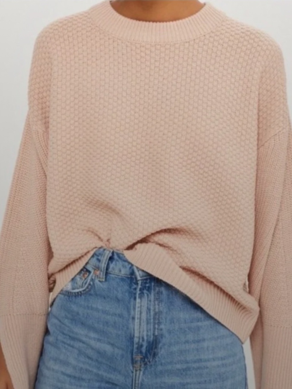 Topshop Dusty Rose Textured Crewneck Sweater